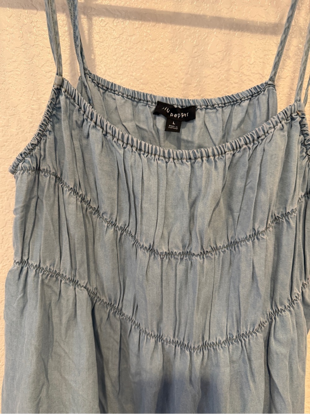 Blu Pepper Light Blue Chambray Tiered Maxi with Tie Straps LIKE NEW SIZE L - Picture 3 of 12